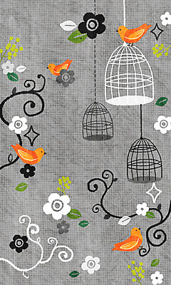 모양 PSD 식물 꽃 컬러 백그라운드 잎 패턴 일러스트 조류 사람없음 회색 덩굴 새장 국내일러스트 동물 무늬 케이지 파일형식