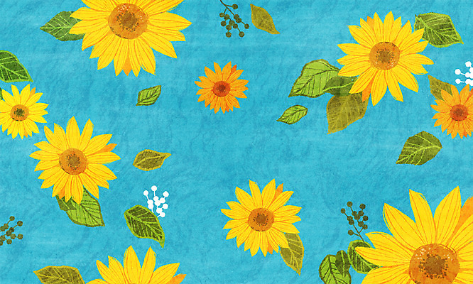 모양 PSD 식물 꽃 컬러 하늘색 백그라운드 잎 패턴 일러스트 해바라기 사람없음 국내일러스트 무늬 파란색 파일형식