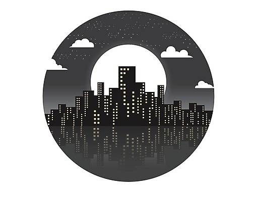 EPS 해외이미지 구름 별 백그라운드 일러스트 하늘 풍경 건물 빛 노란색 검은색 어둠 달 흰색 도시 원형 야간 심볼 타운 스카이라인 해외202004 해외일러스트 자연요소 도형 건축물 컬러 파일형식 벡터 이미지허브