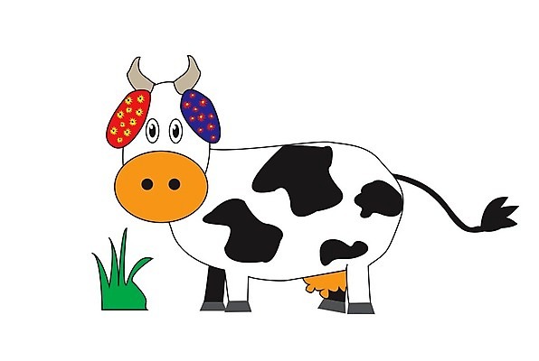 EPS 해외이미지 동물 꽃 백그라운드 일러스트 검은색 가축 흰색 소 해외202004 해외일러스트 식물 컬러 포유류 파일형식 벡터 이미지허브