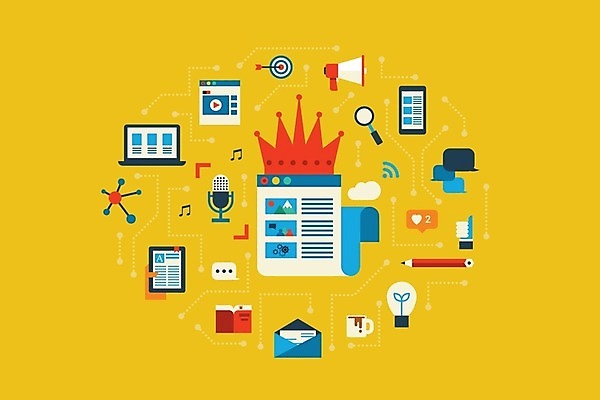 EPS 해외이미지 말풍선 일러스트 전구 왕관 아이디어 사람없음 책 노트북 스마트폰 연필 노란색 확성기 과녁판 마이크 채팅 콘텐츠 해외202004 해외일러스트 컬러 음향기기 컨셉 학용품 전자제품 핸드폰 스마트기기 필기구 파일형식 벡터 이미지허브