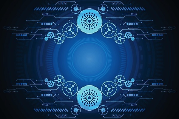 EPS 해외이미지 디자인 컨셉 일러스트 추상 미래 사람없음 그래픽 파란색 디지털 톱니바퀴 해외202004 해외일러스트 컬러 무늬 파일형식 벡터 이미지허브
