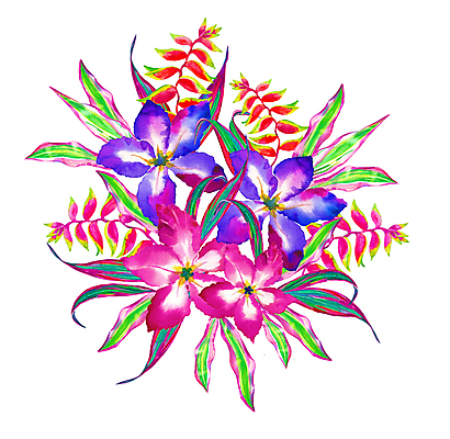 JPG 해외이미지 꽃 잎 일러스트 수채화 사람없음 열대꽃 해외202004 해외일러스트 식물 파일형식 이미지허브