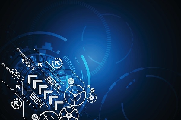 EPS 해외이미지 디자인 화살표 컨셉 일러스트 추상 미래 사람없음 그래픽 파란색 디지털 톱니바퀴 해외202004 해외일러스트 컬러 무늬 파일형식 벡터 이미지허브