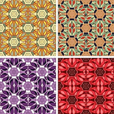EPS 해외이미지 모양 디자인 꽃 백그라운드 패턴 일러스트 미술 장식 빨간색 초록색 세트 유행 디지털 보라색 4 타일 싱글 그림 눈금 모자이크 설정 강렬 대칭 복잡 엘리먼트 짜기 해외202004 해외일러스트 식물 컬러 컨셉 무늬 모션 문화예술 숫자 파일형식 벡터 이미지허브