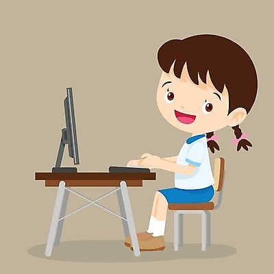 EPS 해외이미지 학생 여자 교육 어린이 인터넷 일러스트 한명 앉기 소녀 컴퓨터 책상 인터넷교육 소녀한명만 해외202004 해외일러스트 1 가구 모션 사람 전자제품 여자한명만 소녀만 파일형식 벡터 이미지허브