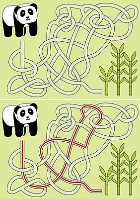 EPS 해외이미지 교육 길 잎 일러스트 게임 퍼즐 판다 만화 대나무 그림 미로 해결 구성 쉬운 해외202004 해외일러스트 나무 식물 곰 놀이 파일형식 벡터 이미지허브
