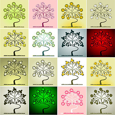 EPS 해외이미지 나무 식물 꽃 실루엣 백그라운드 잎 꽃무늬 곡선 일러스트 프레임 사람없음 세트 해외202004 해외일러스트 선 무늬 촬영기법 파일형식 벡터 이미지허브