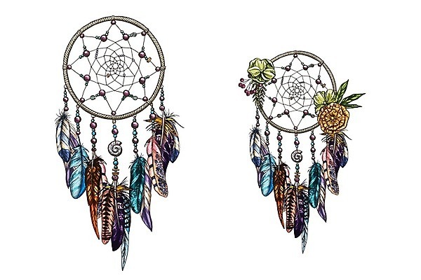 EPS 해외이미지 전통 꽃 일러스트 사람없음 장식 꿈 깃털 부적 드림캐쳐 해외202004 해외일러스트 식물 파일형식 벡터 이미지허브