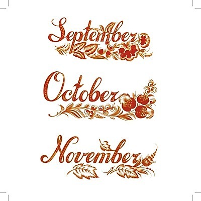 EPS 해외이미지 디자인 꽃 백그라운드 잎 일러스트 수채화 미술 사람없음 단어 세트 가을 9월 11월 손그림 10월 해외202004 해외일러스트 식물 문자 계절 문화예술 날짜 파일형식 벡터 이미지허브