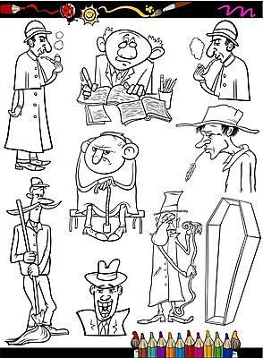 EPS 해외이미지 클립아트 직업 캐릭터 일러스트 지팡이 사람 책 세트 검은색 교수 수확 흰색 그룹 유머 만화 빗자루 수집 작가 과학자 그림 복고 페이지 감독관 탐정 색칠공부 장식함 캐리커처 해외202004 해외일러스트 일러캐릭터 감정 컬러 과학 농업 학습 교사 색칠 청소도구 학자 파일형식 벡터 이미지허브