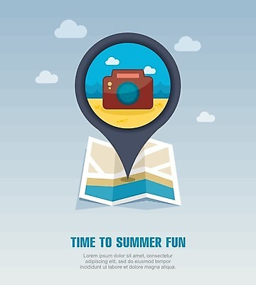 EPS 해외이미지 구름 디자인 바다 지도 일러스트 해변 사람없음 여름 여름휴가 바캉스 카메라 위치 해외202004 해외일러스트 자연요소 계절 휴가 전자제품 파일형식 벡터 여름_계절 이미지허브