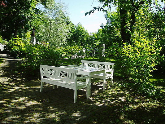 포토 JPG 해외이미지 나무 2 벤치 탁자 사람없음 초록색 햇빛 정원 맑음 해외202004 해외포토 식물 컬러 가구 의자 날씨 태양 파일형식 이미지허브