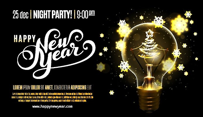 EPS 해외이미지 디자인 백그라운드 크리스마스 일러스트 전구 새해 타이포그라피 사람없음 노란색 검은색 눈송이 해피뉴이어 눈꽃무늬 레터링 해외202004 해외일러스트 문자 기념일 컬러 무늬 눈꽃 눈_날씨 새해인사 파일형식 벡터 이미지허브
