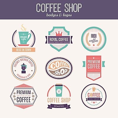 EPS 해외이미지 커피 스티커 일러스트 사람없음 세트 라벨 카페 해외202004 해외일러스트 음료 프레임 상점 파일형식 벡터 이미지허브
