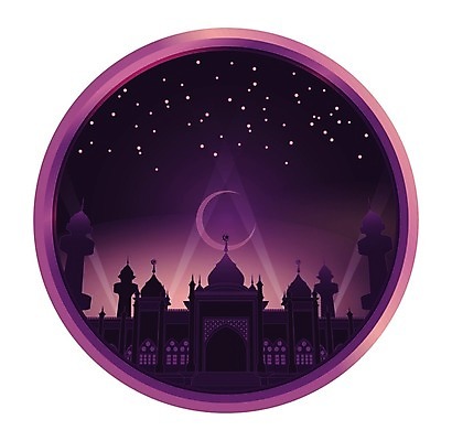 EPS 해외이미지 전통 디자인 별 종교 문화 컨셉 일러스트 건축양식 하늘 미술 풍경 그래픽 파란색 빛 어둠 달 원형 야간 초승달 이슬람교 모스크 장면 라마단 해외202004 해외일러스트 자연요소 도형 건축 컬러 문화예술 파일형식 벡터 이미지허브