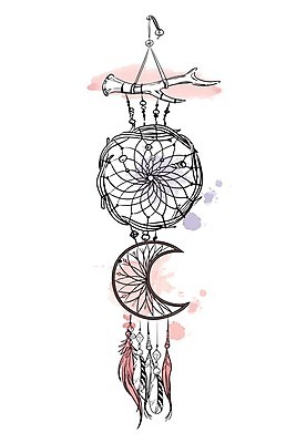 EPS 해외이미지 전통 일러스트 사람없음 장식 꿈 달 구슬 깃털 부적 드림캐쳐 해외202004 해외일러스트 자연요소 파일형식 벡터 이미지허브