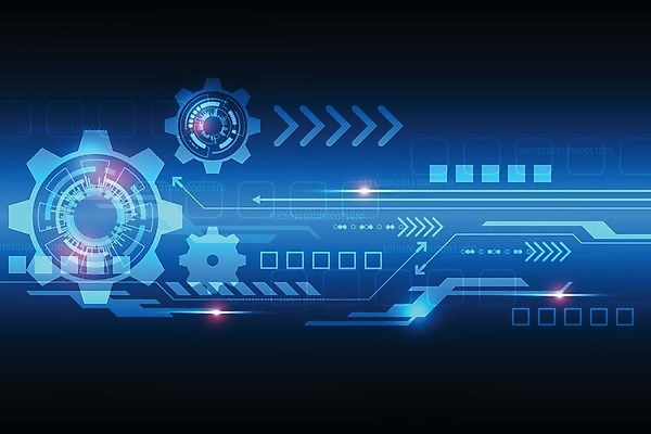 EPS 해외이미지 디자인 컨셉 일러스트 추상 미래 사람없음 그래픽 파란색 디지털 톱니바퀴 해외202004 해외일러스트 컬러 무늬 파일형식 벡터 이미지허브