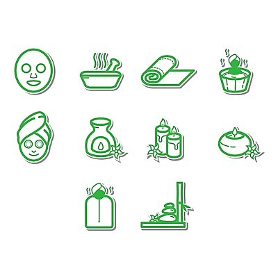 EPS 해외이미지 일러스트 세트 수건 스파 바위 만화 수집 심플 아로마테라피 사우나 해외202004 해외일러스트 위생용품 돌_바위 테라피 파일형식 벡터 이미지허브