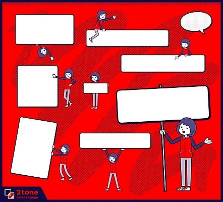 EPS 해외이미지 전신 여자 일러스트 사각프레임 프레임 여러명 성인 빨간색 세트 종업원 판매원 성인여자만 카피스페이스 해외202004 해외일러스트 직업 컬러 다수 사람 사각형 공백 여자만 성인만 파일형식 벡터 이미지허브