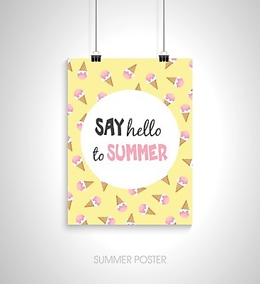 EPS 해외이미지 디자인 포스터 일러스트 매달리기 타이포그라피 사람없음 노란색 원형 콘아이스크림 서류집게 해외202004 해외일러스트 도형 문자 컬러 모션 아이스크림 집게 파일형식 벡터 이미지허브