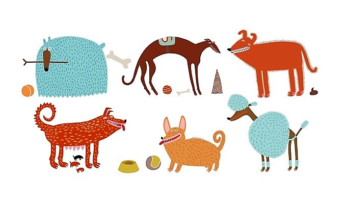 EPS 해외이미지 동물 캐릭터 행복 일러스트 장난 공 뼈 사람없음 반려동물 식사 개 강아지 테리어 사냥개 원시시대 기르기 달마시안 마스코트 해외202004 해외일러스트 일러캐릭터 감정 포유류 역사 돌봄 파일형식 벡터 이미지허브