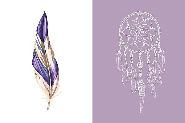 EPS 해외이미지 전통 일러스트 사람없음 장식 꿈 제비꽃 구슬 깃털 연보라색 부적 드림캐쳐 해외202004 해외일러스트 꽃 보라색 파일형식 벡터 이미지허브
