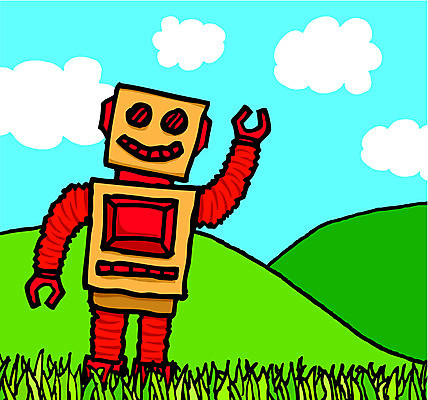 EPS 해외이미지 행복 물결 컨셉 일러스트 자연 하늘 컬러풀 만화 로봇 언덕 해외202004 해외일러스트 감정 컬러 생태계 파일형식 벡터 이미지허브