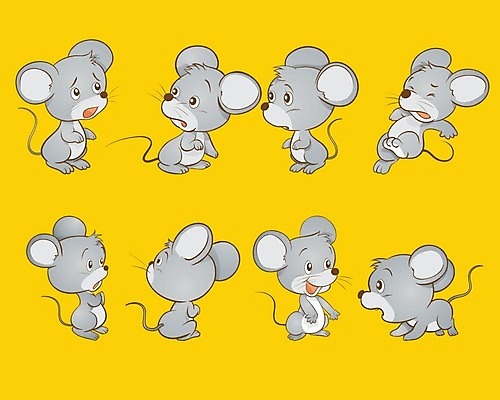 EPS 해외이미지 동물 디자인 포즈 백그라운드 여러마리 일러스트 사람없음 귀여움 회색 쥐 설치류 노란배경 해외202004 해외일러스트 컬러 다수 컨셉 노란색 파일형식 벡터 이미지허브