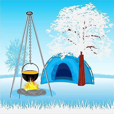 EPS 해외이미지 그릇 음식 겨울 일러스트 아침 텐트 사람없음 식사 나뭇가지 모닥불 허브 서리 삼각대 해외202004 해외일러스트 주간 나무 식물 식기 계절 불 캠핑도구 파일형식 벡터 이미지허브