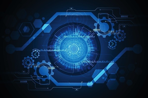 EPS 해외이미지 디자인 컨셉 일러스트 추상 미래 사람없음 그래픽 파란색 디지털 톱니바퀴 해외202004 해외일러스트 컬러 무늬 파일형식 벡터 이미지허브