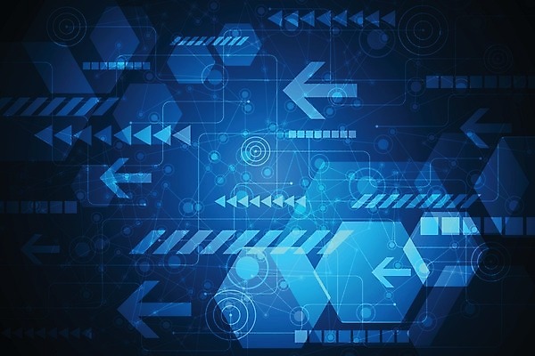 EPS 해외이미지 디자인 화살표 컨셉 일러스트 추상 미래 사람없음 그래픽 파란색 디지털 육각형 해외202004 해외일러스트 도형 컬러 무늬 파일형식 벡터 이미지허브