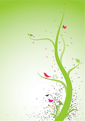 EPS 해외이미지 나무 분홍색 나비 잎 일러스트 조류 경사 초록색 소용돌이 해외202004 해외일러스트 식물 동물 컬러 곤충 회오리 파일형식 벡터 이미지허브