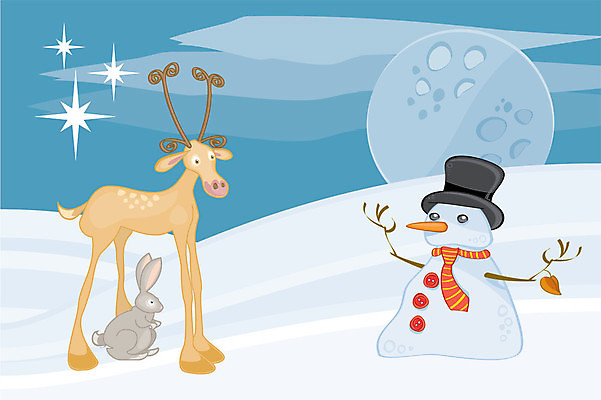EPS 해외이미지 동물 계절 별 야생동물 크리스마스 겨울 일러스트 자연 눈사람 하늘 사슴 풍경 야외 파란색 추위 달 흰색 토끼 야간 순록 해외202004 해외일러스트 자연요소 기념일 컬러 포유류 반려동물 생태계 파일형식 벡터 이미지허브