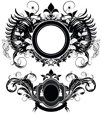 EPS 해외이미지 모양 디자인 리본 무기 백그라운드 잎 꽃무늬 곡선 일러스트 추상 미술 장식 세트 라벨 검은색 힘 흰색 화려 중세 복고 방패 해외202004 해외일러스트 식물 꽃 선 컬러 컨셉 무늬 문화예술 프레임 역사 파일형식 벡터 이미지허브