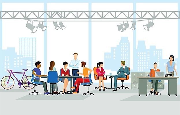 EPS 해외이미지 컨셉 일러스트 회사 비즈니스 사업가 회의 협력 직장 함께함 사람 여러명 사무실 비즈니스맨 비즈니스우먼 그룹 해외202004 해외일러스트 직업 여자 남자 다수 직장인 파일형식 벡터 이미지허브