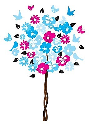 EPS 해외이미지 나무 꽃 하늘색 일러스트 조류 추상 사람없음 해외202004 해외일러스트 식물 동물 무늬 파란색 파일형식 벡터 이미지허브