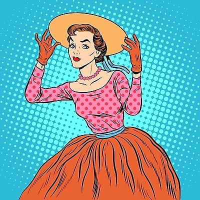EPS 해외이미지 여자 여행 일러스트 한명 상반신 성인 잡기 복고 팝아트 카툰스타일 챙모자 성인여자한명만 해외202004 하프톤 해외일러스트 모자_잡화 1 컬러 모션 사람 그림 여자한명만 성인여자만 파일형식 벡터 이미지허브