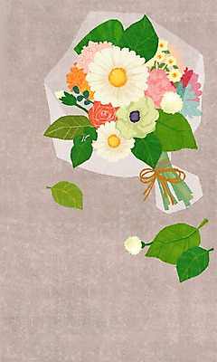 PSD 식물 꽃 리본 꽃다발 백그라운드 일러스트 나뭇잎 사람없음 국내일러스트 잎 파일형식