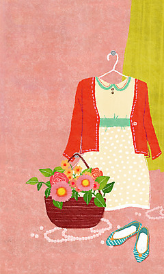 PSD 식물 옷 원피스 꽃 구두 백그라운드 신발 일러스트 사람없음 커튼 꽃바구니 진주 진주목걸이 국내일러스트 목걸이 바구니 보석 진주_보석 파일형식