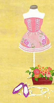 PSD 식물 원피스 꽃 화분 구두 컬러 백그라운드 신발 일러스트 사람없음 노란색 마네킹 진주 진주목걸이 국내일러스트 옷 목걸이 보석 진주_보석 파일형식