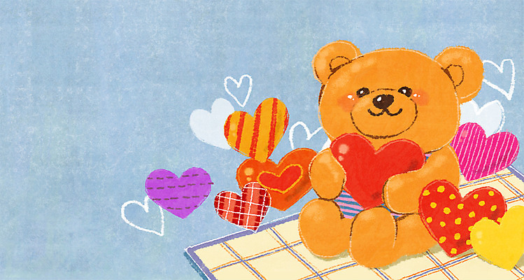 PSD 컬러 하늘색 백그라운드 일러스트 사람없음 장난감 곰인형 하트 직물 천 체크무늬 국내일러스트 모양 인형 무늬 파란색 파일형식