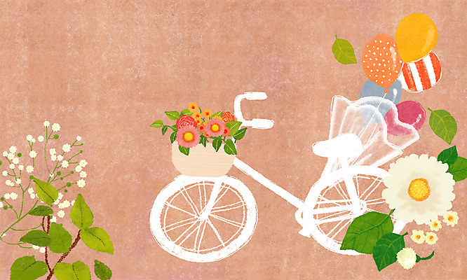 PSD 식물 꽃 백그라운드 일러스트 나뭇잎 사람없음 바구니 자전거 꽃바구니 풍선 국내일러스트 잎 바이크 파일형식