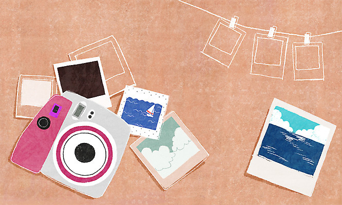 PSD 줄 컬러 백그라운드 일러스트 집게 풍경 사람없음 카메라 폴라로이드 폴라로이드사진 국내일러스트 전자제품 파일형식