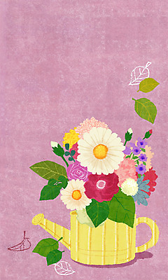 PSD 식물 꽃 화분 분홍색 컬러 백그라운드 일러스트 나뭇잎 사람없음 장미 물뿌리개 국내일러스트 잎 파일형식