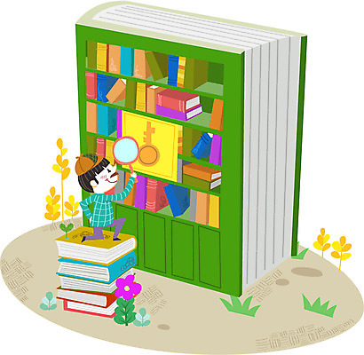 식물 라이프스타일 남자 꽃 일러스트 돋보기 책장 한명 사람 소년 책 예측 열쇠구멍 남자만 남자한명만 국내일러스트 AI파일 1 어린이 가구 컨셉 생활 파일형식 벡터