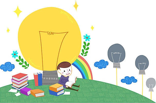 식물 구름 라이프스타일 남자 꽃 무지개 일러스트 전구 한명 사람 소년 책 독서 언덕 남자만 남자한명만 국내일러스트 AI파일 자연요소 1 어린이 생활 파일형식 벡터