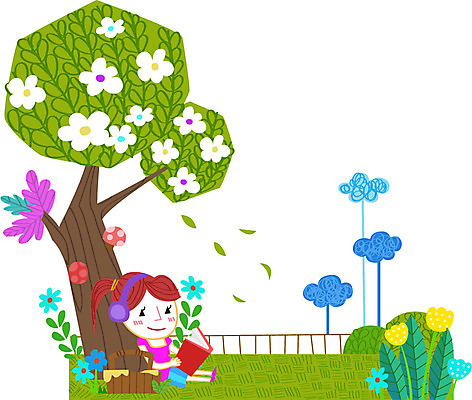 주간 나무 식물 라이프스타일 여자 꽃 일러스트 한명 사람 야외 책 독서 여자만 여자한명만 국내일러스트 AI파일 자연요소 1 생활 파일형식 벡터