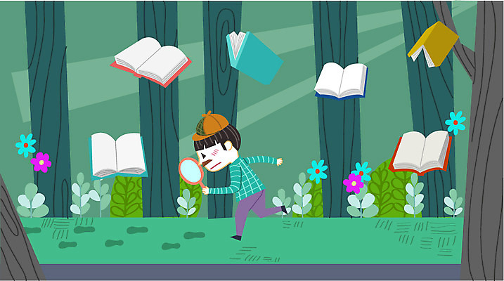 나무 식물 라이프스타일 남자 꽃 일러스트 돋보기 한명 사람 소년 야외 책 숲속 발자국 예측 탐정 남자만 남자한명만 국내일러스트 AI파일 1 어린이 컨셉 자국 생활 숲 파일형식 벡터