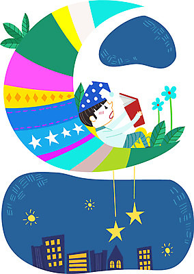 식물 라이프스타일 남자 꽃 별 일러스트 한명 사람 빌딩 소년 책 독서 잠옷 달 남자만 남자한명만 국내일러스트 AI파일 자연요소 1 옷 어린이 건물 생활 파일형식 벡터